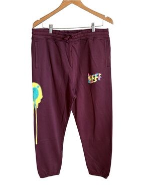 Neff Maroon Men's Jogger Sweatpants with Neon Graphic